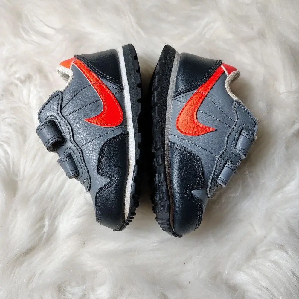 Nike Toddler Shoes 5C Gray Black Orange Swoosh Hook Loop Sneakers